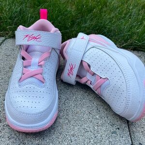 Flight Jordans- white with pink. Kids size 11.